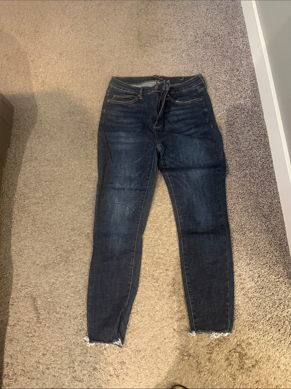 Judy Blue Indigo High-Rise Ankle Jeans with Frayed Hem